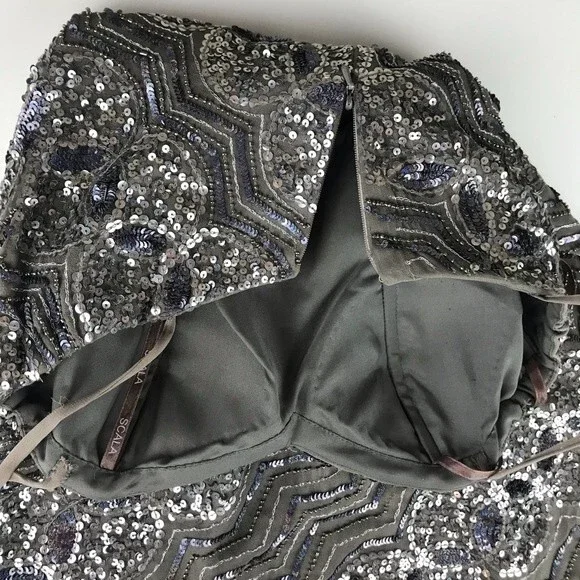 SCALA Sequin Beaded Embellished Chain Metallic Strapless Cocktail Prom Dress 0 - Picture 9 of 10